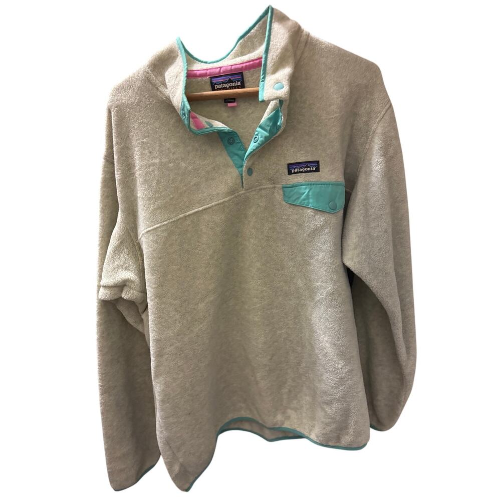 Patagonia Gray and Teal Fleece Pullover